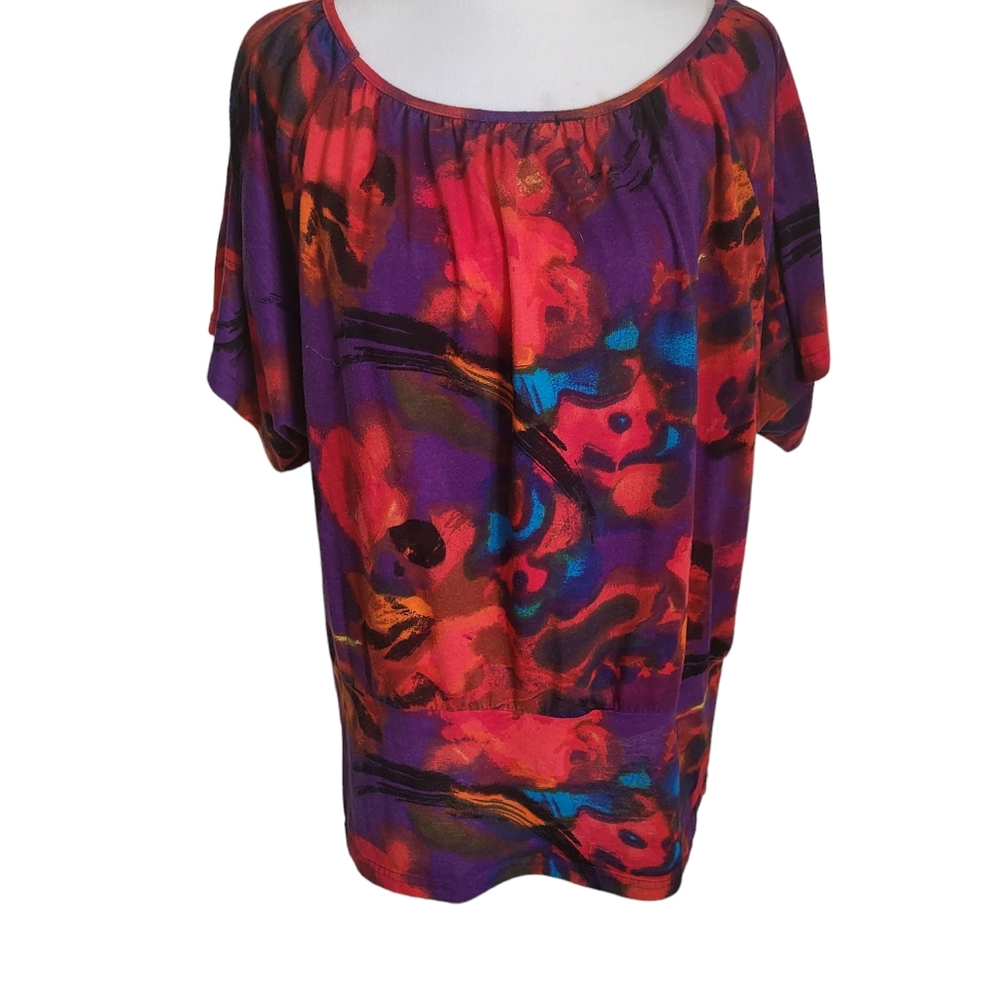 Floral Tunic Top Red sz See Measurements